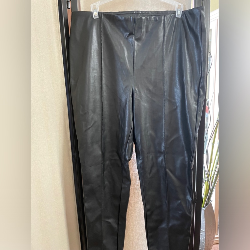 Black Leather look Pull on Pants